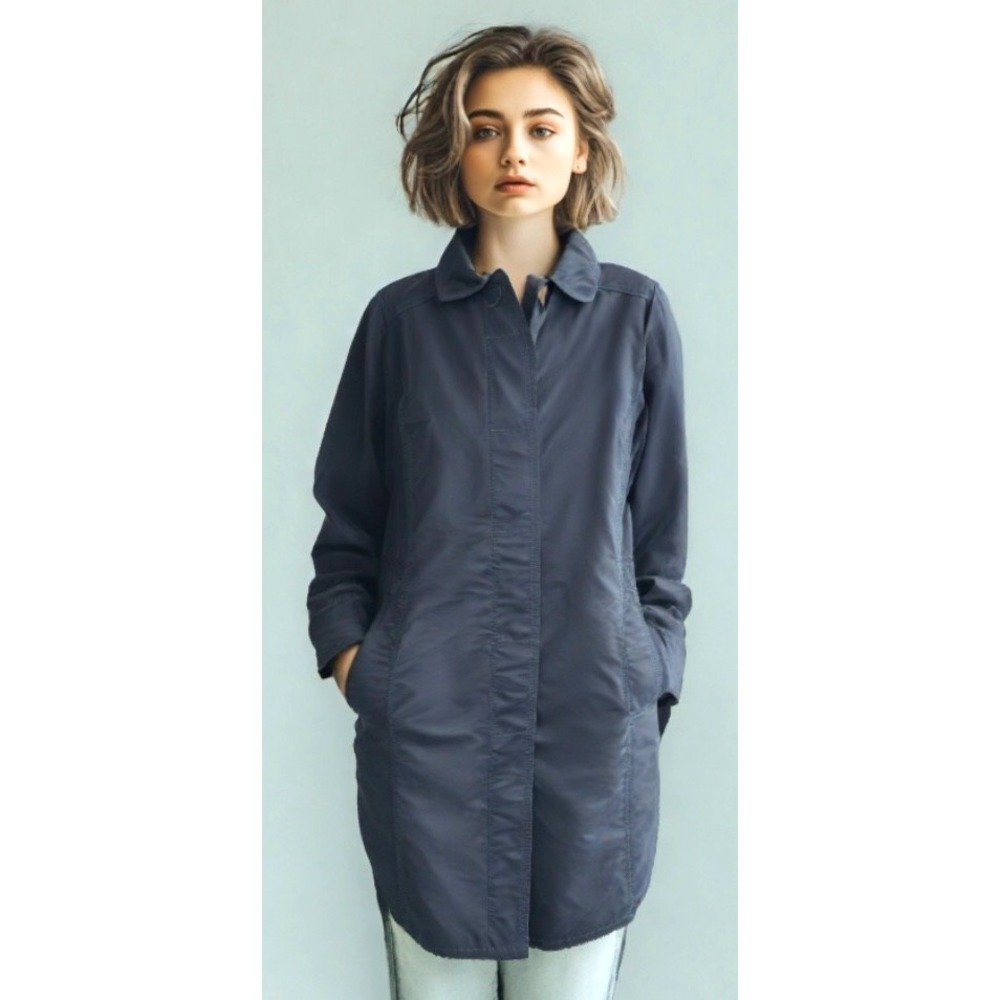 Eddie Bauer Trench Coat Button Peter Pan Collar Pocket Lined Blue Size Medium
